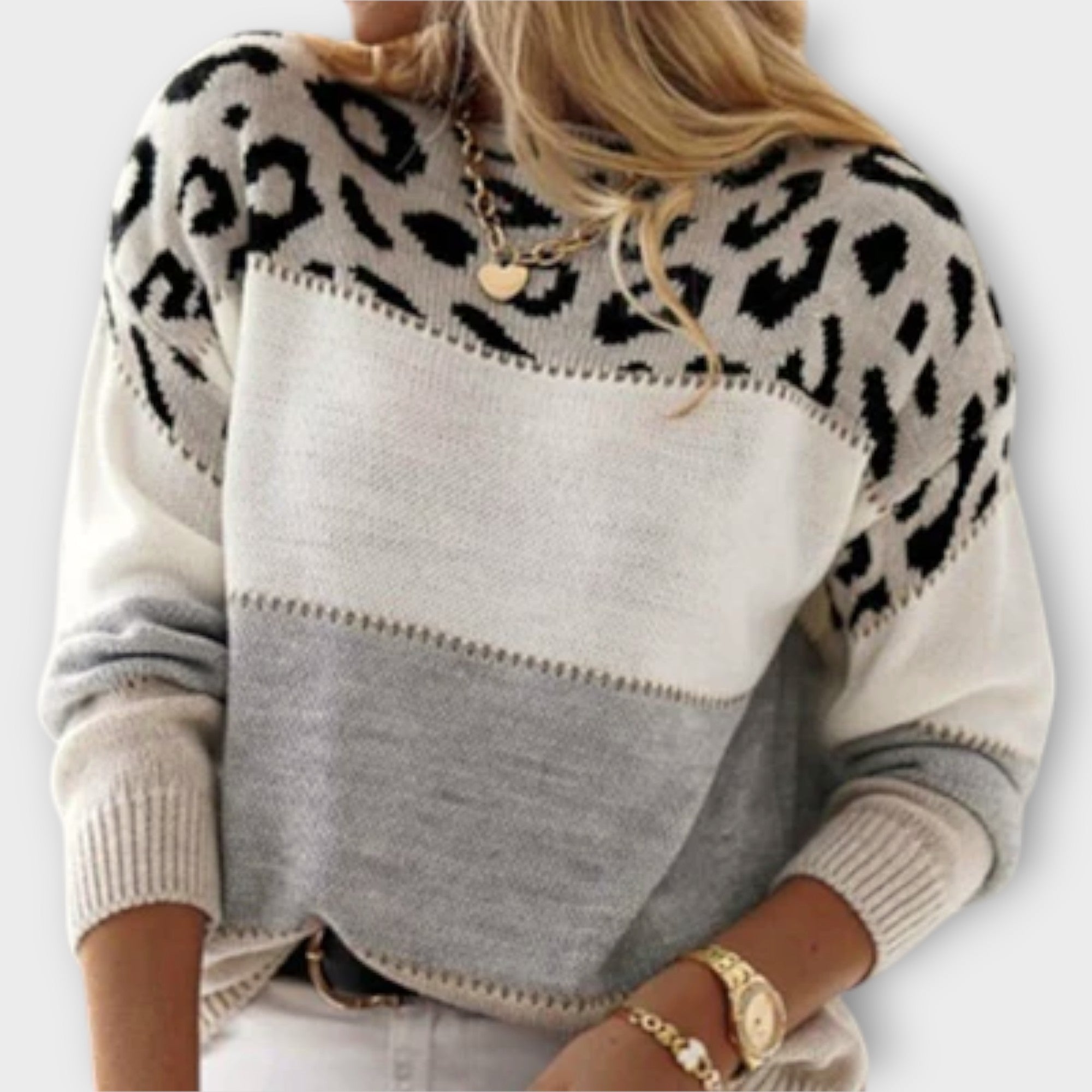 Selena dames gebreide pullover met luipaardprint