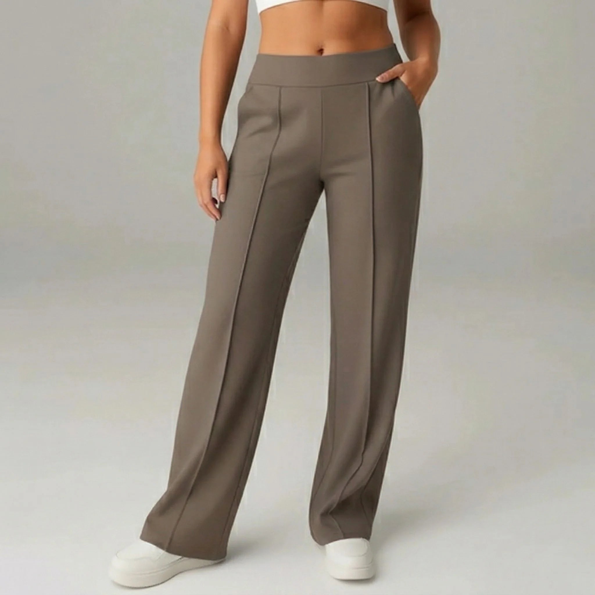 Comfortabele stretchbroek met hoge taille en wijde pijpen – SoftFlex