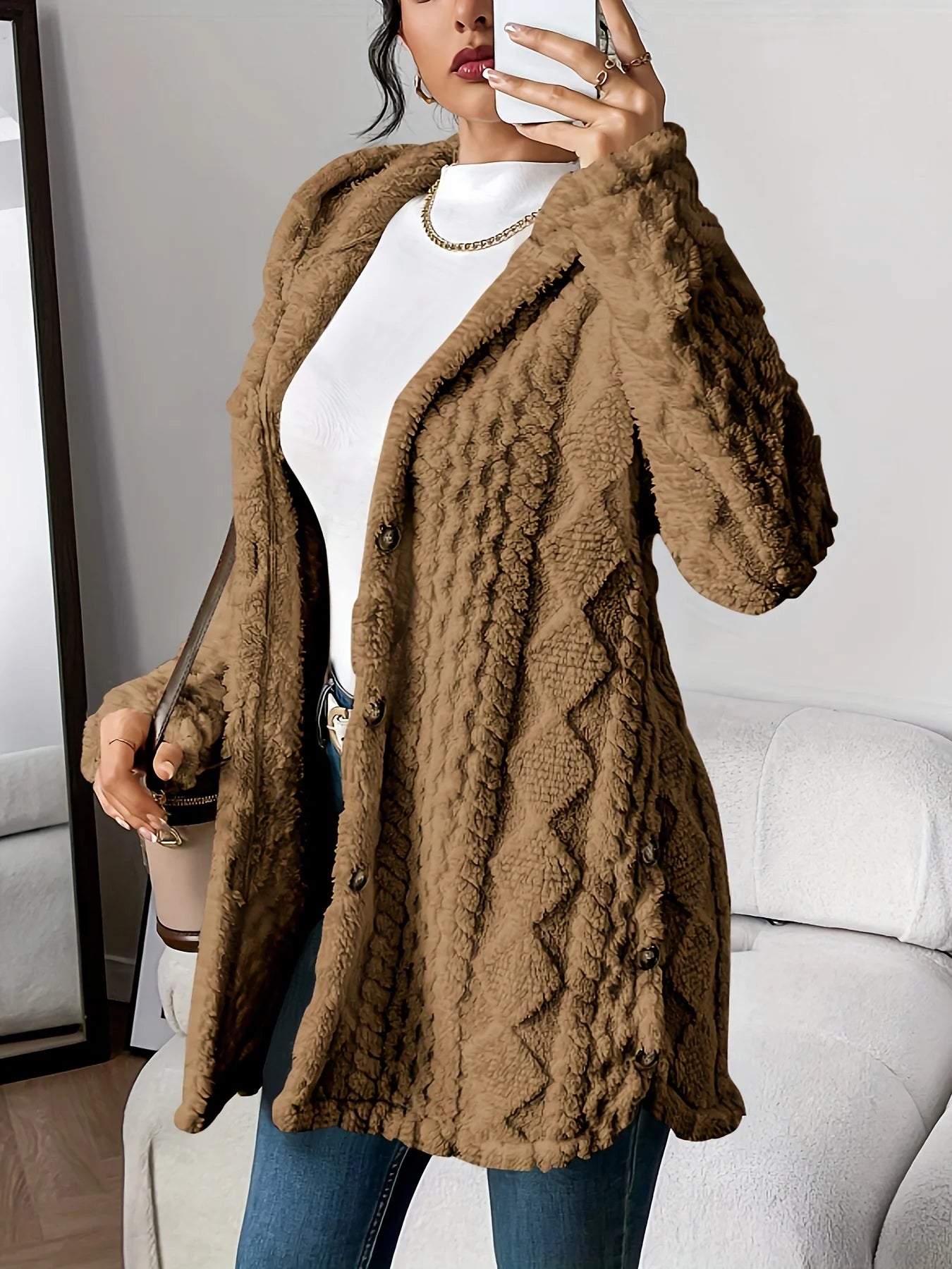 Fleece damescardigan met capuchon – Louise