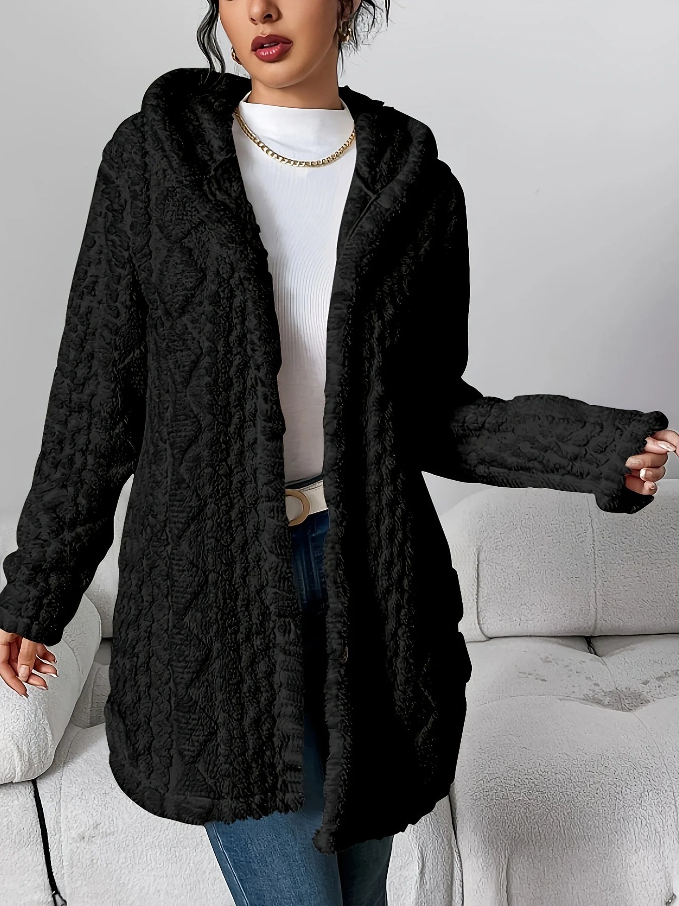 Fleece damescardigan met capuchon – Louise