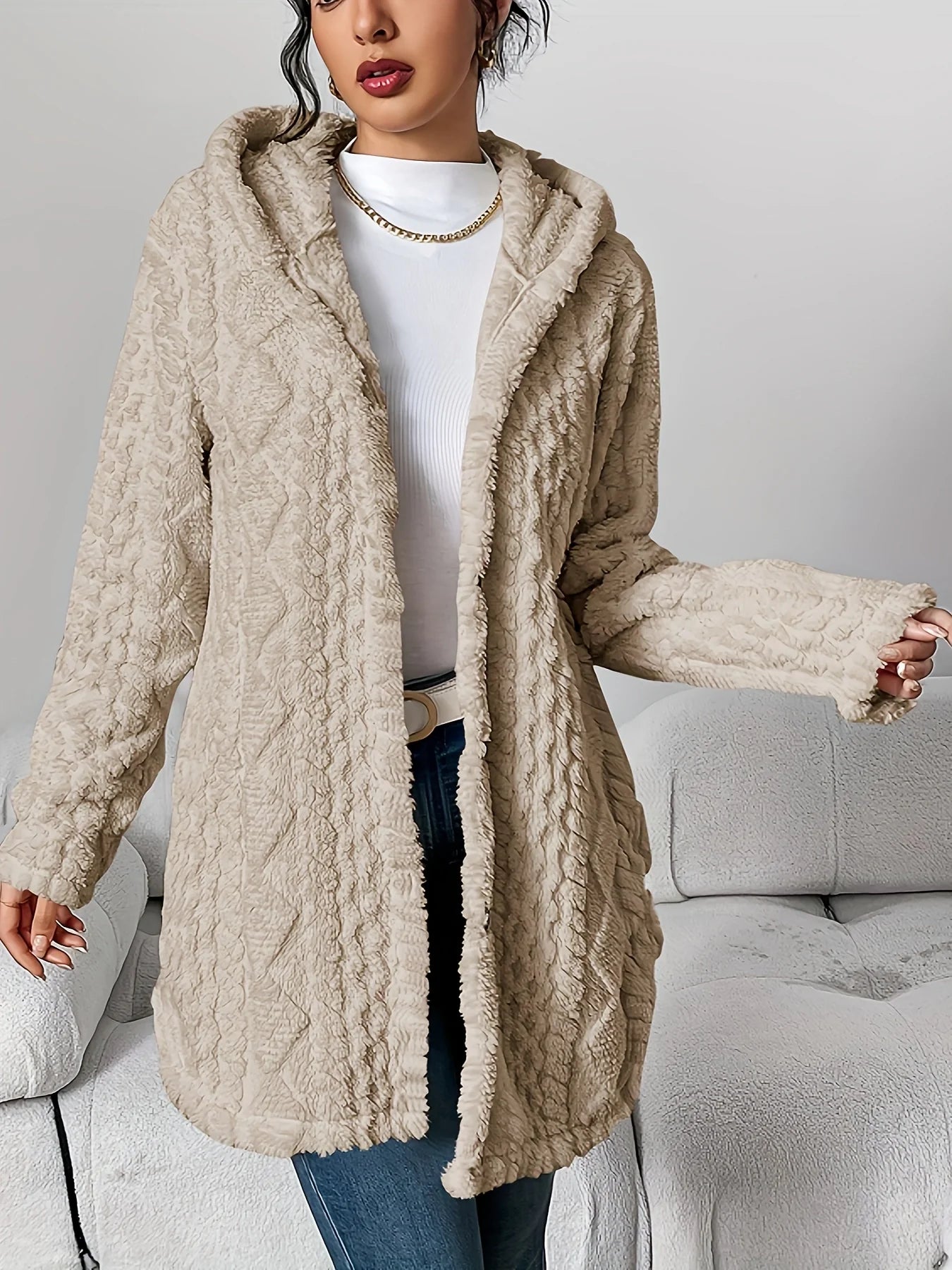 Fleece damescardigan met capuchon – Louise