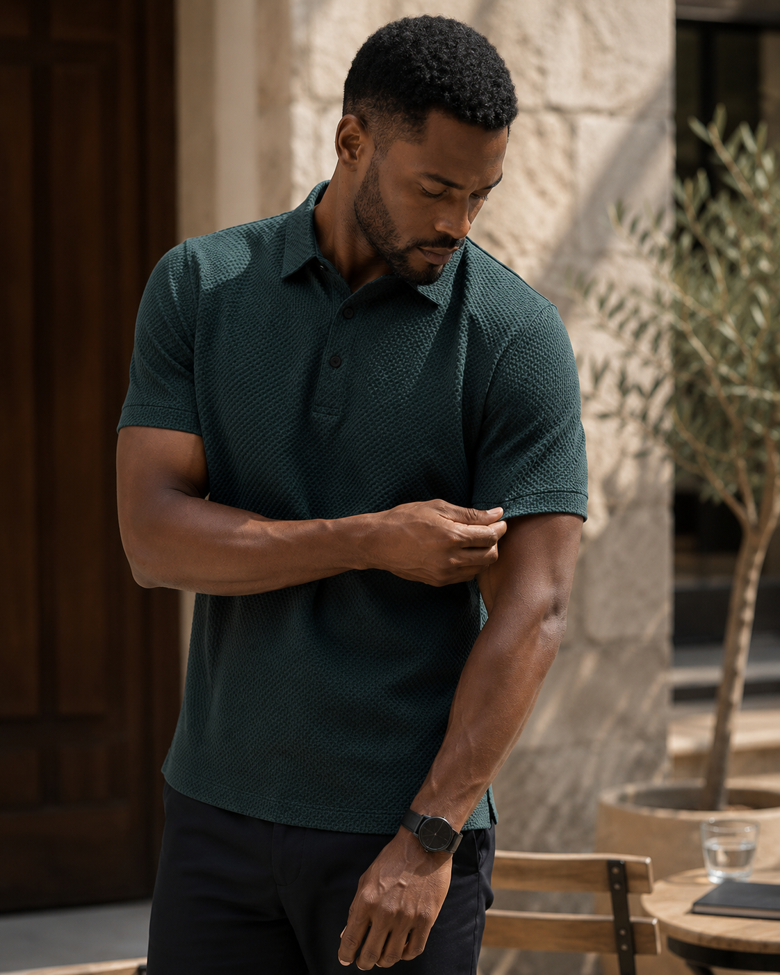 Comfortabel getextureerd stretch poloshirt