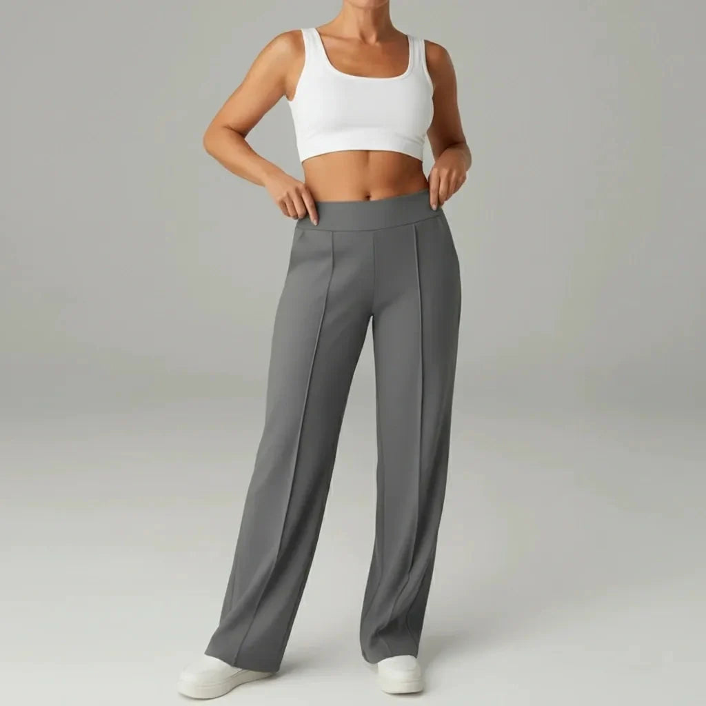 Comfortabele stretchbroek met hoge taille en wijde pijpen – SoftFlex