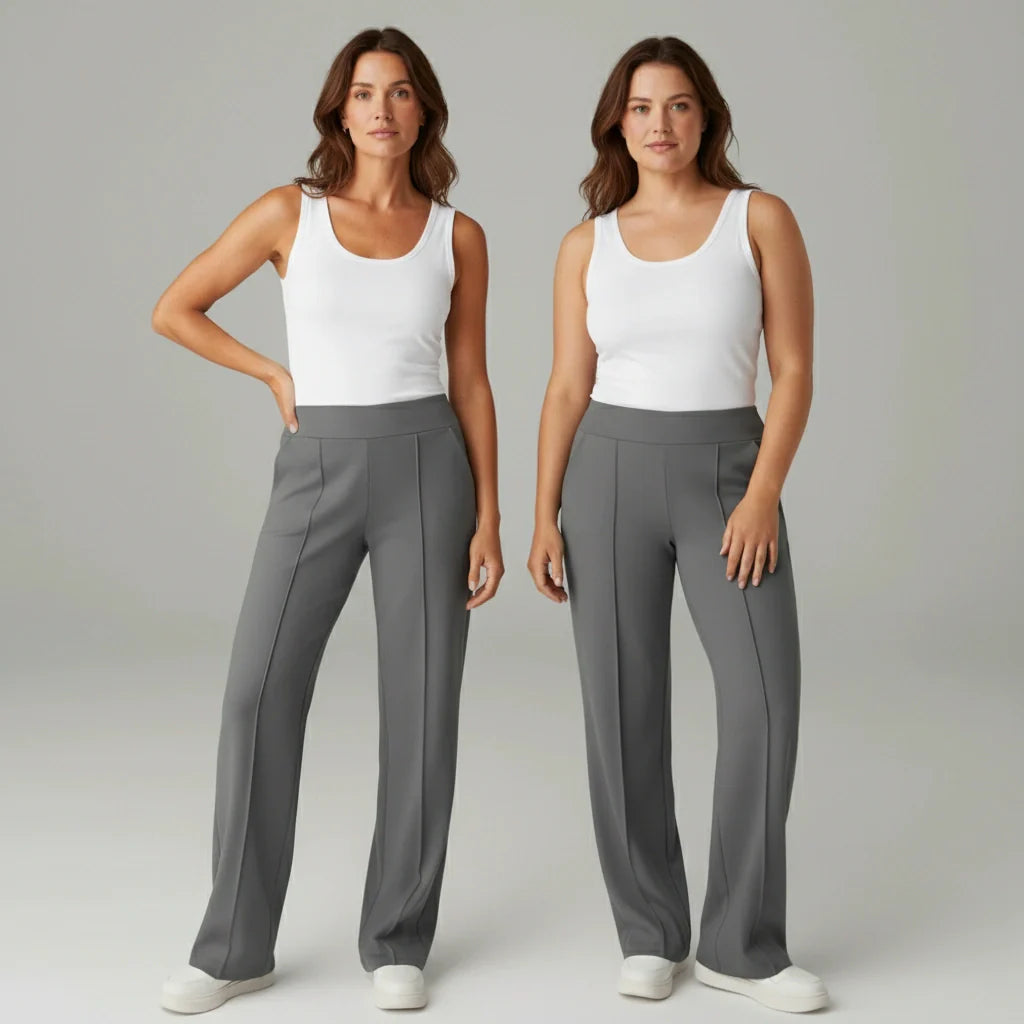 Comfortabele stretchbroek met hoge taille en wijde pijpen – SoftFlex