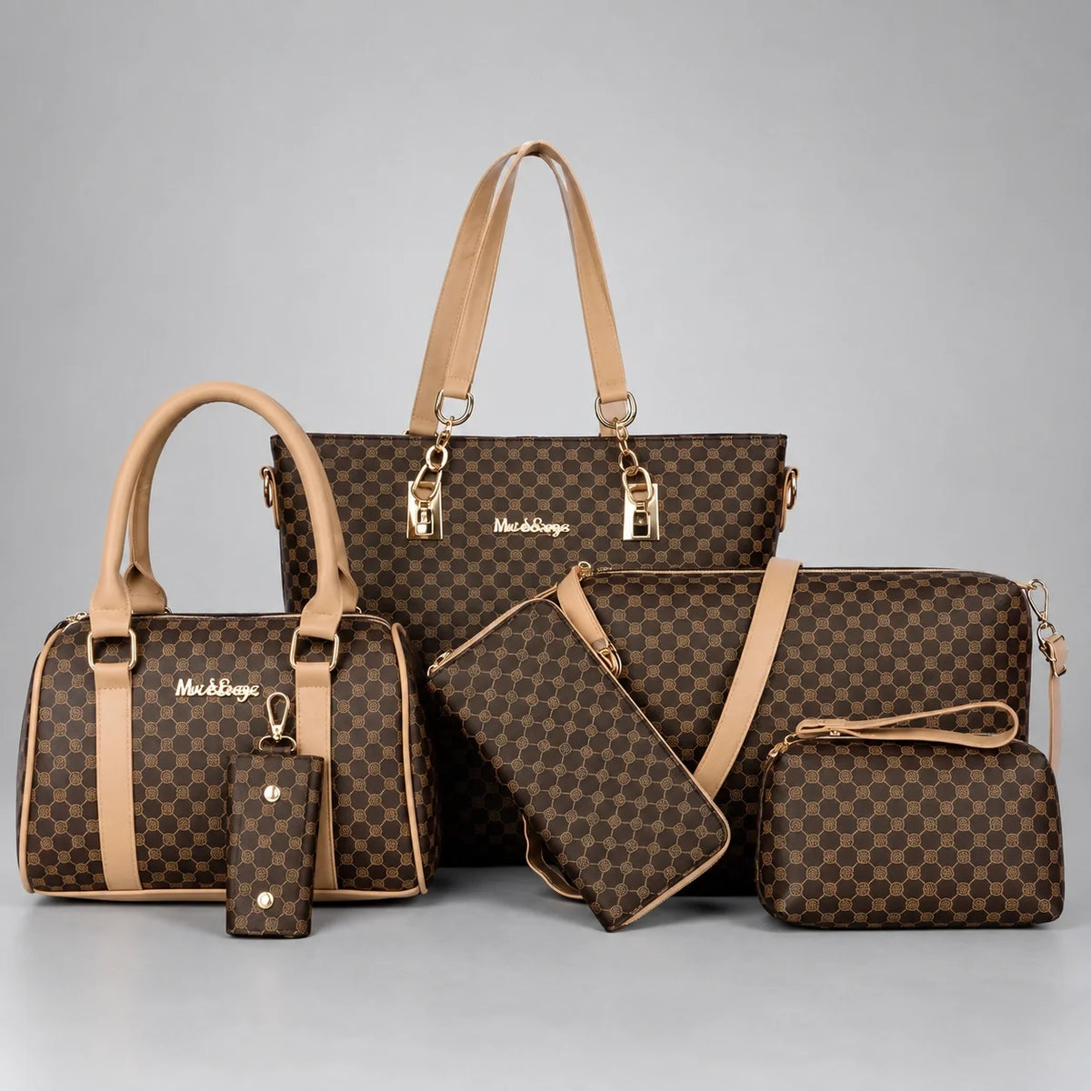 Bohème | 6-delige damestassenset – Shopper, handtas, clutch, crossbodytas, portemonnee & sleuteletui