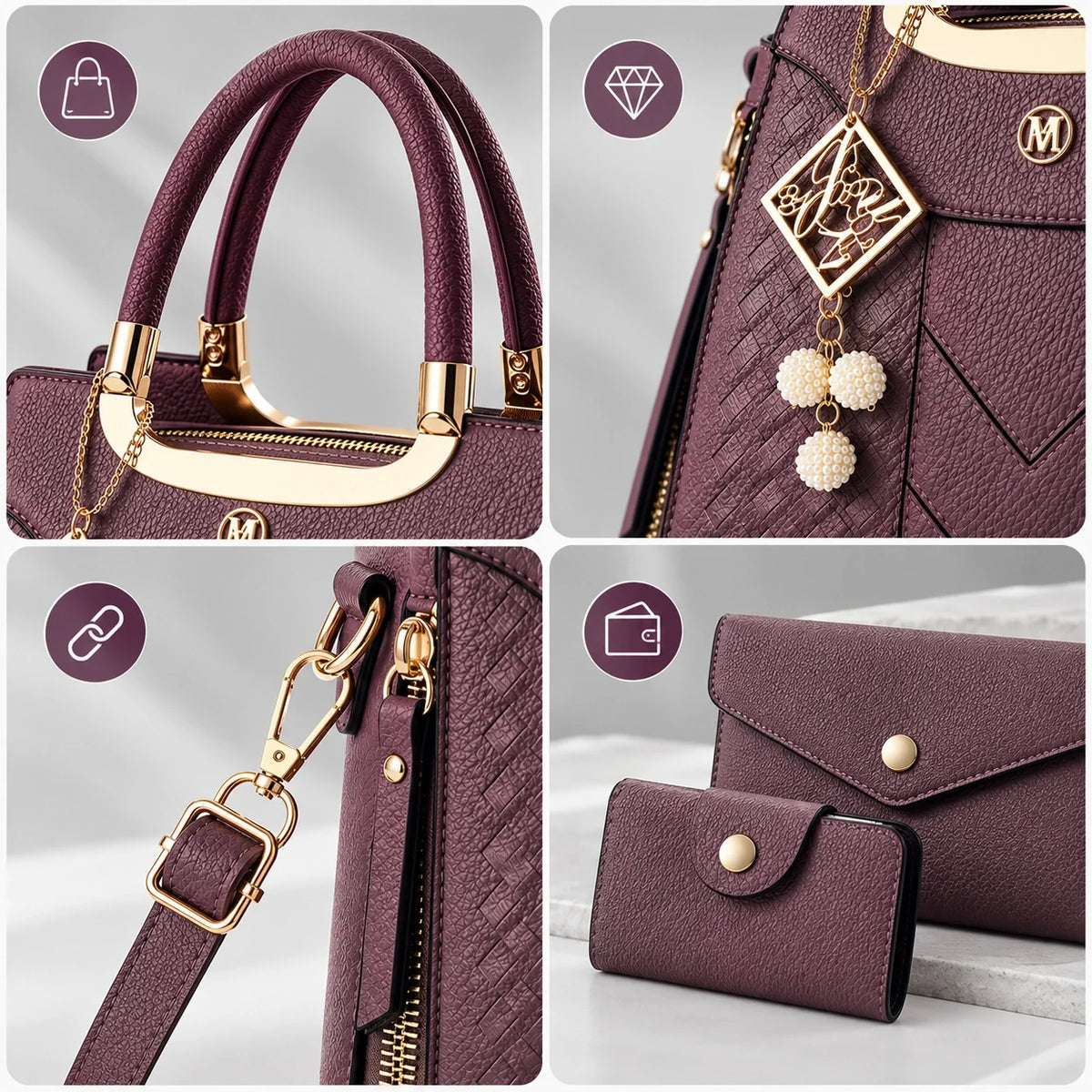 Chevron | 3-delige damestassenset – Shopper, portemonnee & pasjeshouder