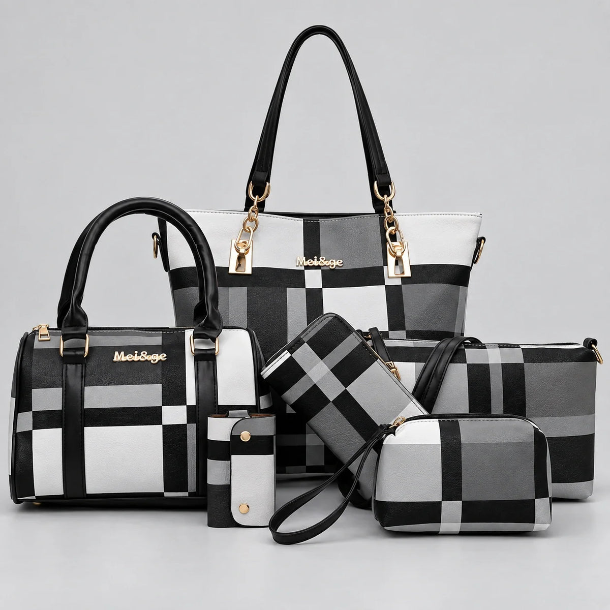 Élodie | 6-delige damestassenset – Shopper, hengseltas, crossbodytas, clutch & portemonnee
