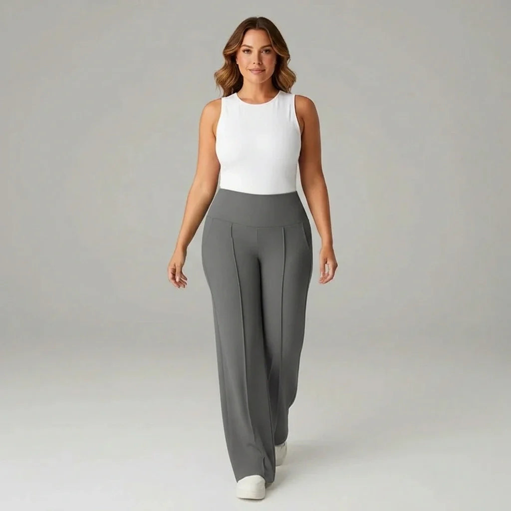 Comfortabele stretchbroek met hoge taille en wijde pijpen – SoftFlex