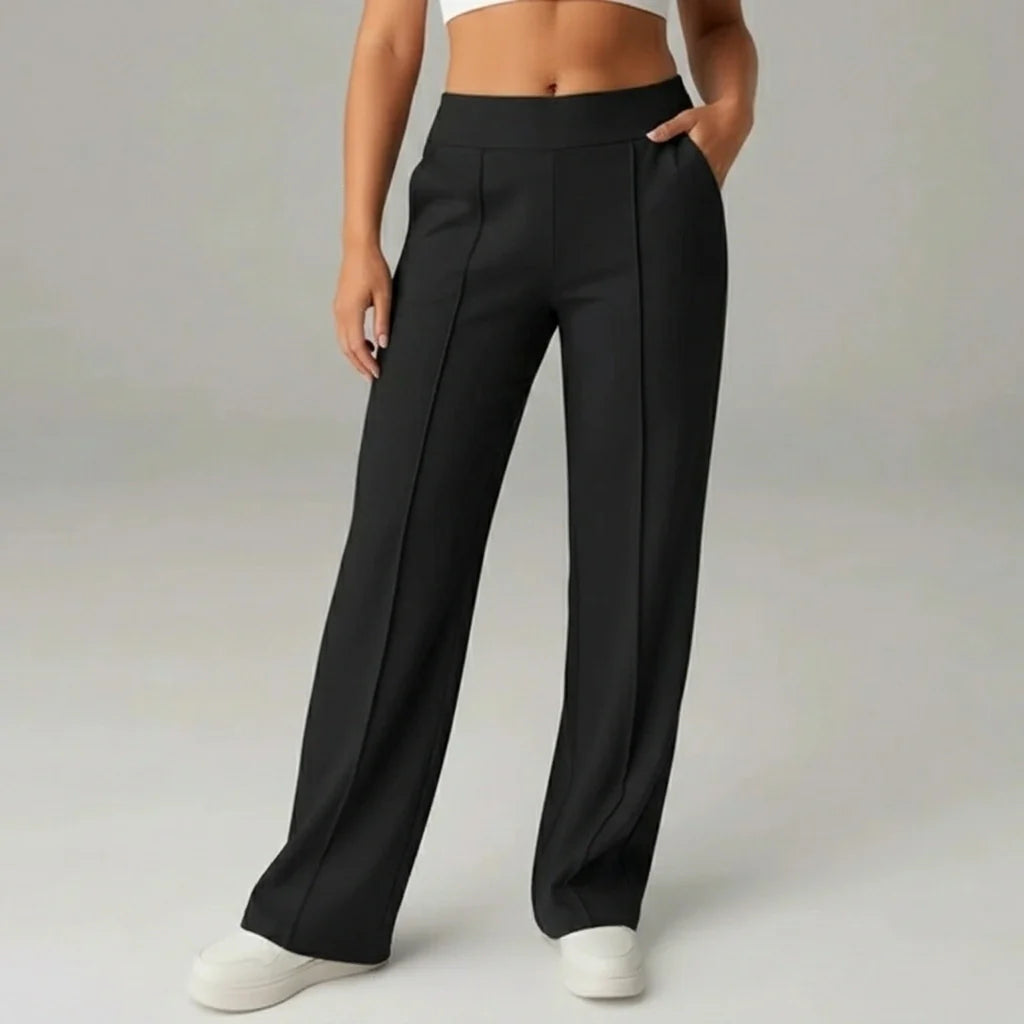 Comfortabele stretchbroek met hoge taille en wijde pijpen – SoftFlex