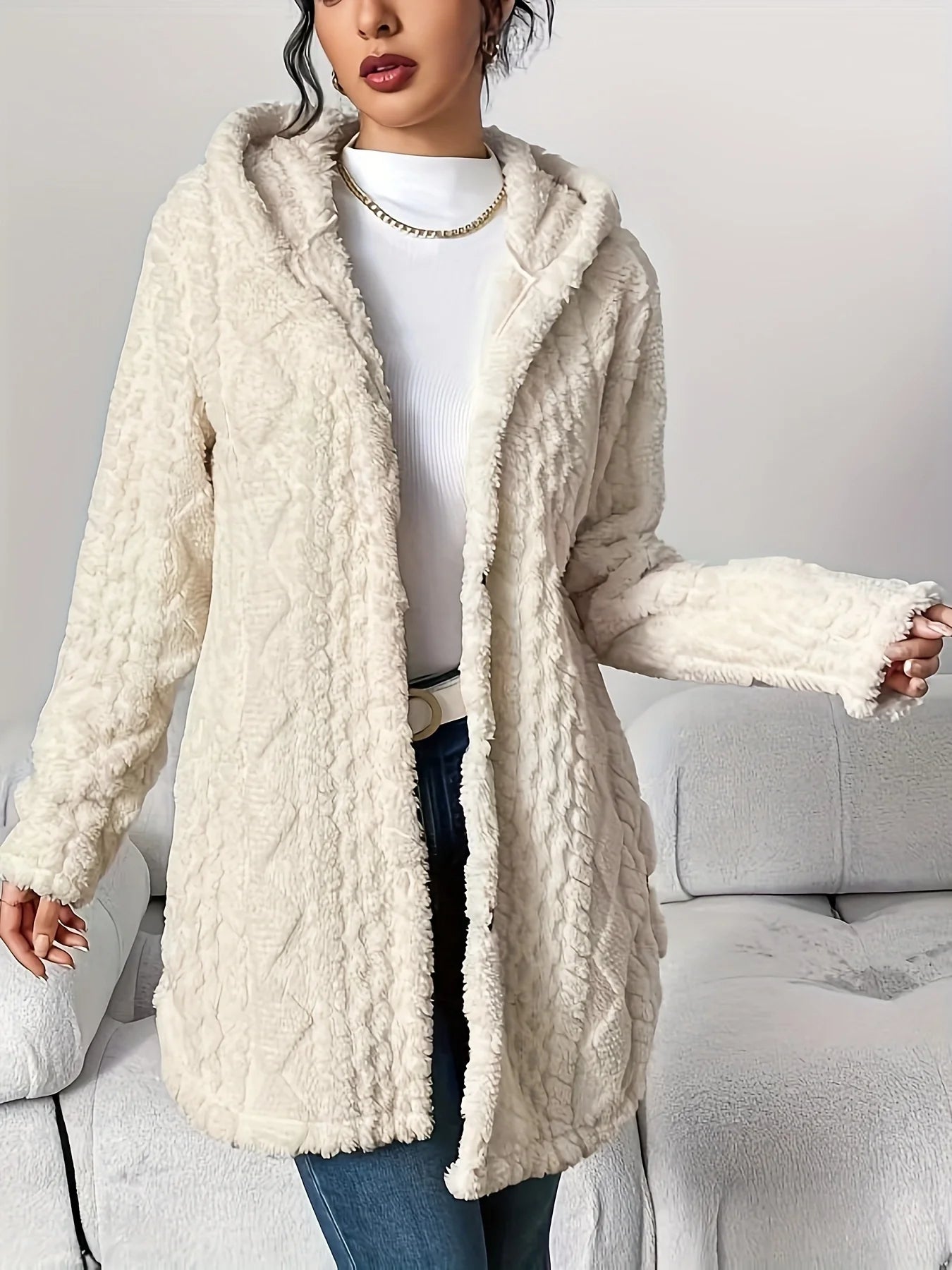 Fleece damescardigan met capuchon – Louise