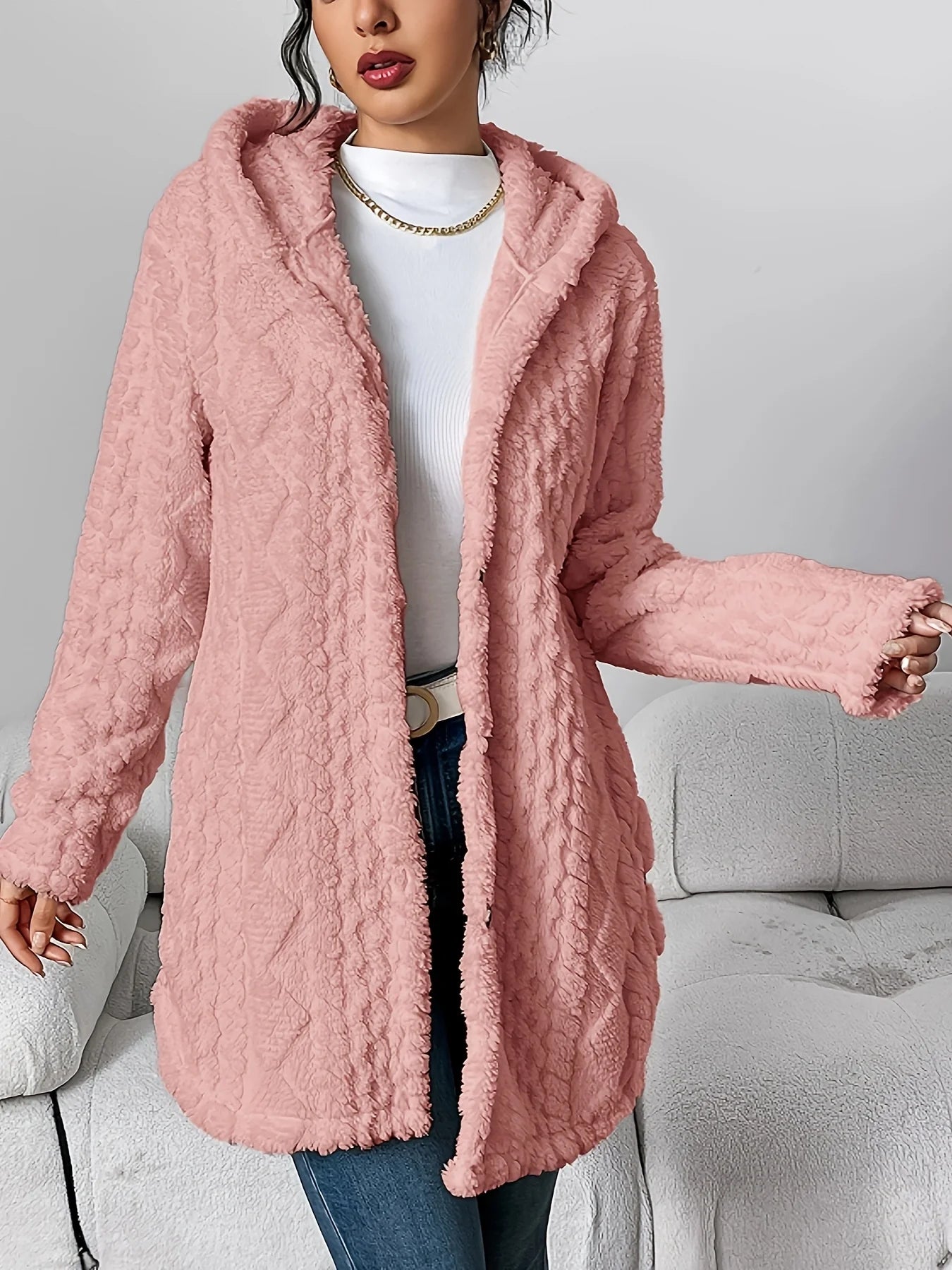 Fleece damescardigan met capuchon – Louise