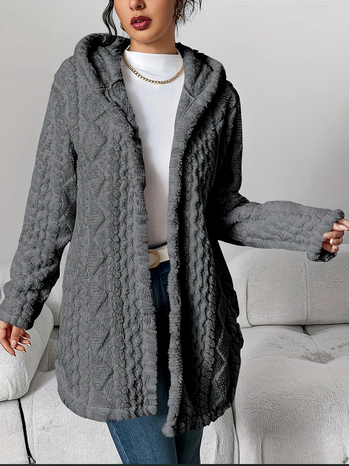 Fleece damescardigan met capuchon – Louise
