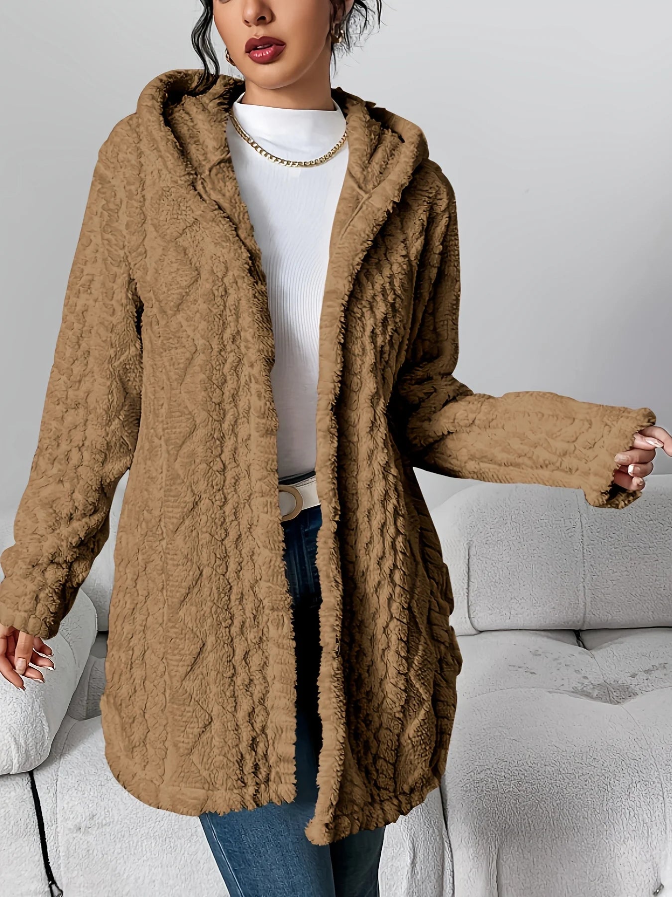 Fleece damescardigan met capuchon – Louise