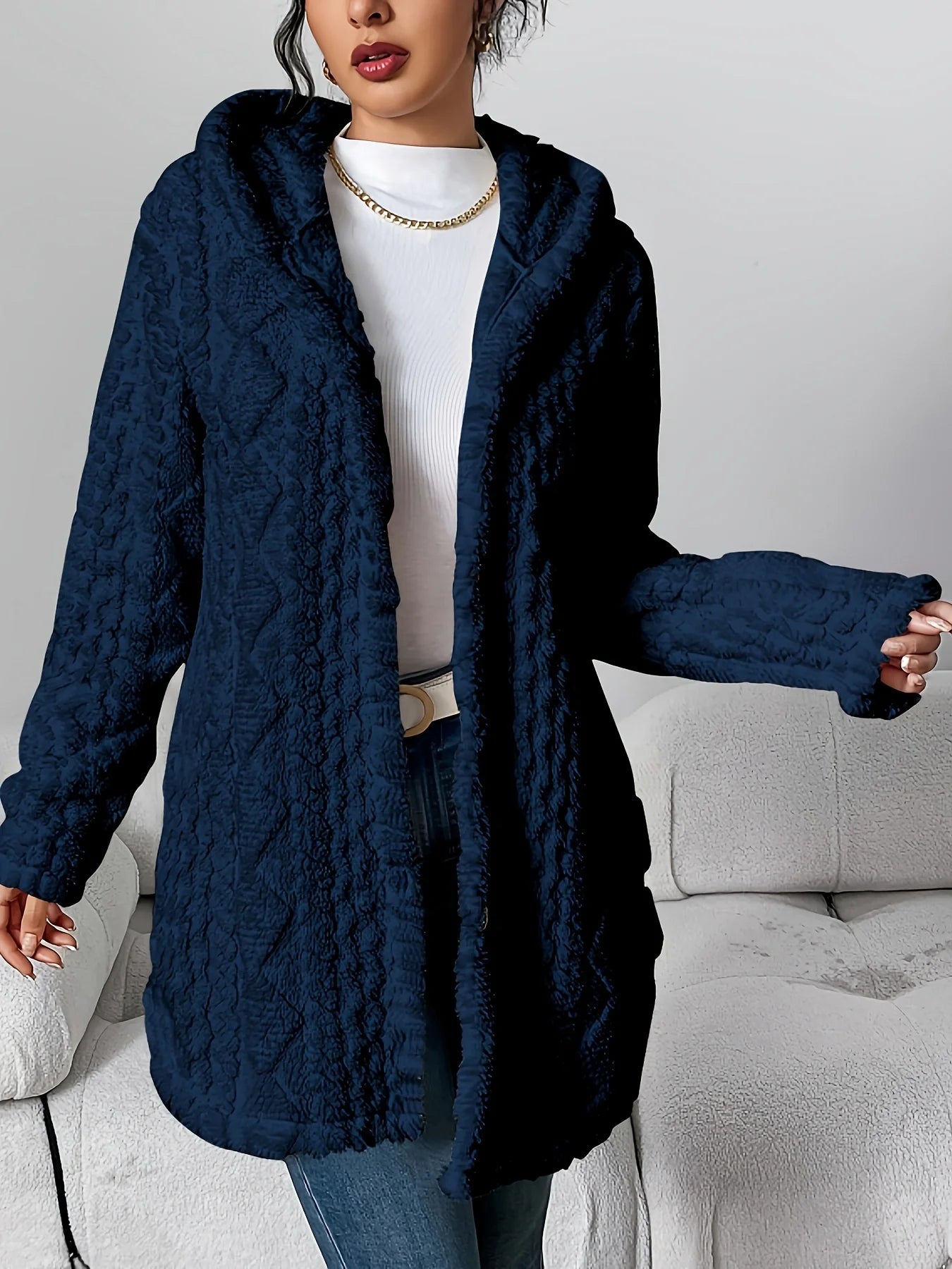 Fleece damescardigan met capuchon – Louise