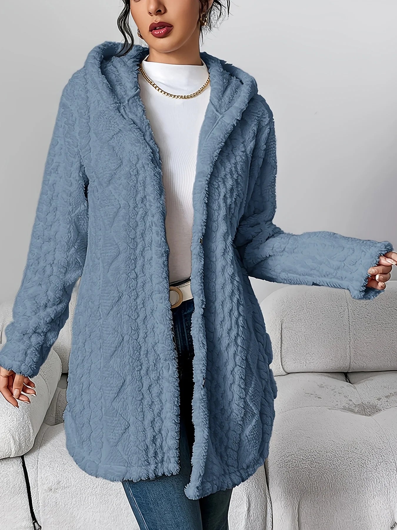 Fleece damescardigan met capuchon – Louise