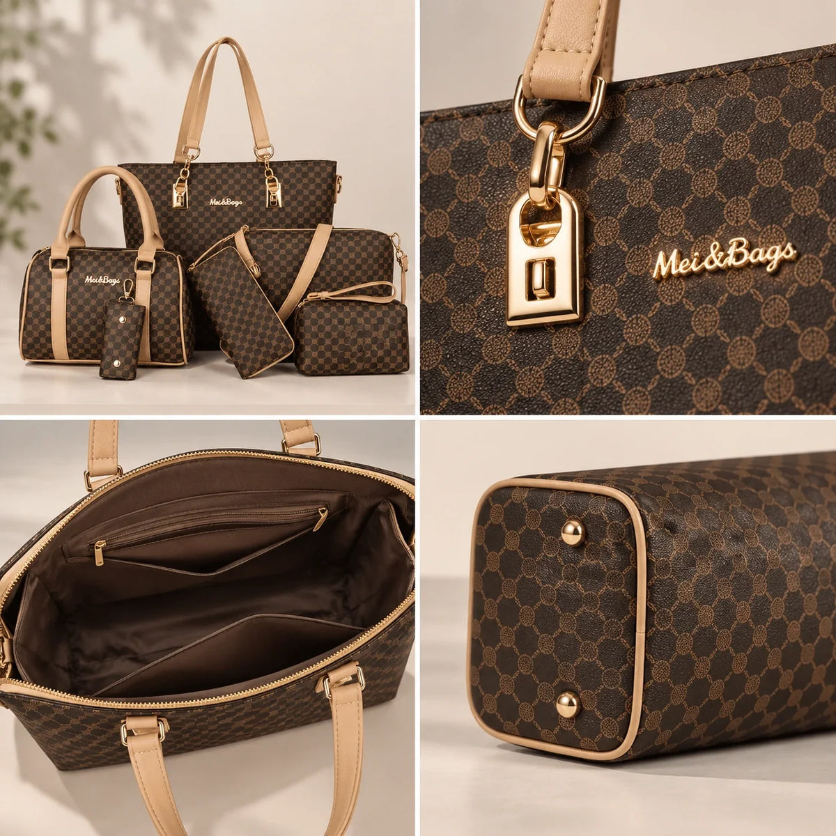 Bohème | 6-delige damestassenset – Shopper, handtas, clutch, crossbodytas, portemonnee & sleuteletui